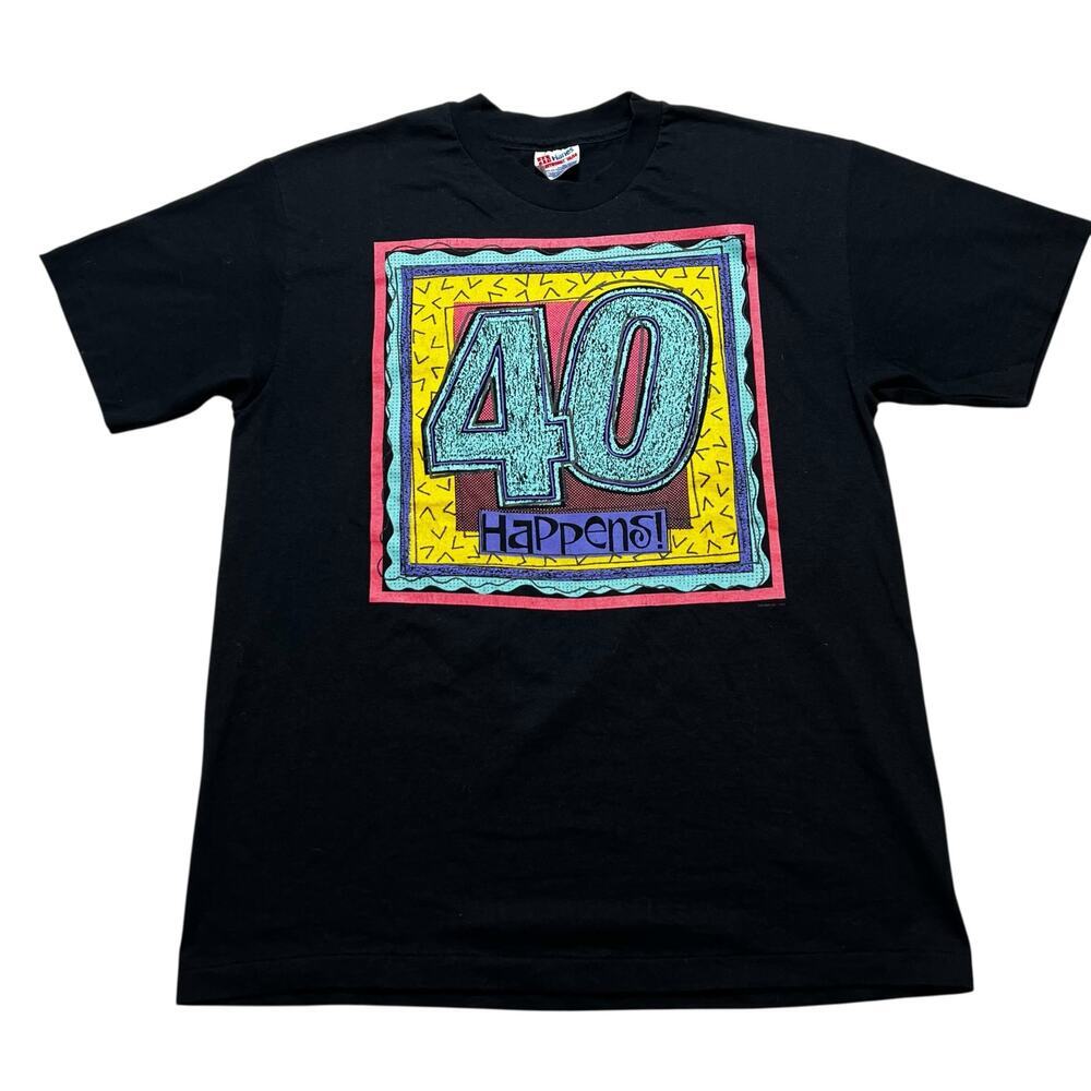 Vintage 90s black T shirt 40 Happens 1992 Retro Color 
Casual / comedy / Y2K